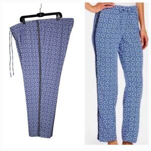 Talbots Woman Floral Pull-on Pants Blue 3X Elastic Waist Drawstring Stretch NEW